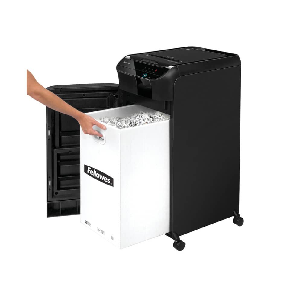 Distruggi documenti professionale P5 uso moderato Fellowes AutoMax™ 600M Nero - 2x12mm - 22 litri-107435 - Loveoffice