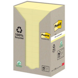 Foglietti Post-it® Notes Giallo in carta riciclata - 38x51 mm (conf.24 blocchetti da 100 foglietti)