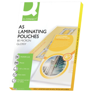 Pouches A5 per plastificatrice Q-Connect 2x80µm finitura liscia (conf.100)