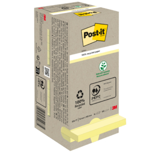 Foglietti riposizionabili Post-it® Notes in carta riciclata - Giallo - 76x76 mm (conf.16 blocchetti da 100 foglietti)