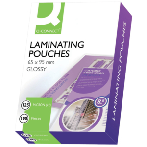 Pouches per plastificatrice Q-Connect 2x125µm finitura lucida 6,5x9,5 cm (conf.100 pouches)