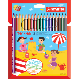 Matite colorate ergonomiche Stabilo Trio thick - Ømina 4,2 mm - Colori Assortiti Astuccio da 18 + temperino