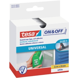 Nastri adesivi in tela Tesa velcro On&Off universale autoadesivo Bianco - 2 cm x 2,5 m - 55225-00002-01