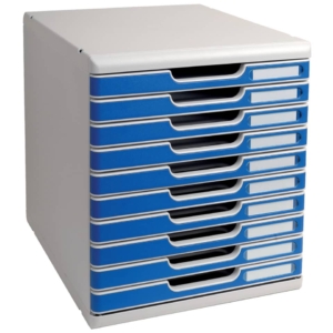 Cassettiera Modulo A4 Exacompta - Grigio chiaro/blu - 10 cassetti - 302003D