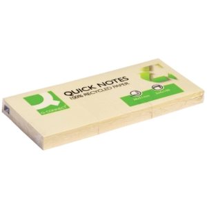 Foglietti riposizionabili Q-Connect 100% riciclato 65g/m² Giallo 38x51 mm - KF22367 (12 blocchetti da 100 fogli)