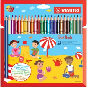 Matite colorate ergonomiche Stabilo Trio thick - Ømina 4,2 mm - Colori Assortiti Astuccio da 24 + temperino