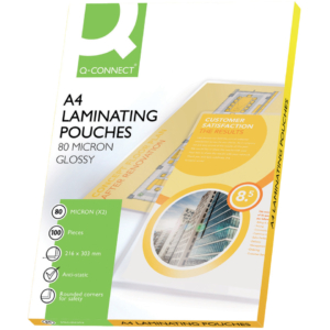 Pouches A4 per plastificatrice Q-Connect 2x80µm finitura lucida (conf.100)