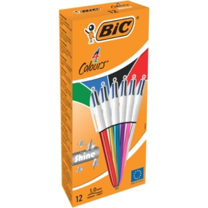 Penna a sfera a scatto BIC 4 Colours Shine - punta M - 1 mm Assortito