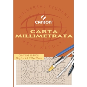Carta opaca millimetrata Canson - A3 - 29,7x42 cm - 80g/m² - 10 fogli (conf. da 10 fogli)