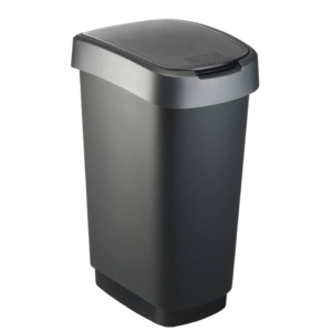 Cestino con coperchio basculante Rotho Twist - 40,1x29,8x60,2 cm - 50 litri - Grigio/blu