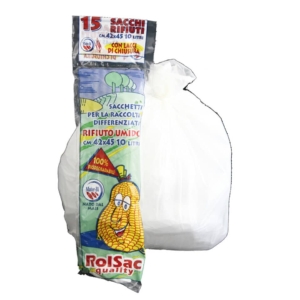 Sacchi per rifiuti Biodegradabili Cagliplast - 10 litri - 0,019µm - Bianco (rotolo da 15 pezzi)
