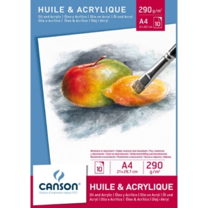Blocco cartoncini per olio e acrilico Canson collato - A4 - 290g/m² (10 fogli)