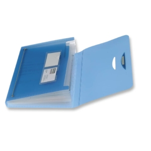 Cartella a soffietto a 12 scomparti Leonardi con elastico - Blu Trasparente - 33,3 x 24 x 3 cm - polipropilene