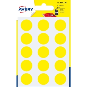 Etichette rotonde in bustina Avery - Gialle - Ø19 mm - scrivibili a mano - 6 fogli (conf. da 90 etichette)