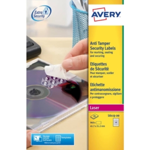 Etichette anti-manomissione Bianche per stampanti laser Avery in poliestere - 45,7x21,2 mm - 48 etichette per foglio - 20 fogli - L6113-20 (960 etichette)