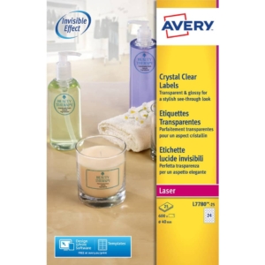 Etichette lucide invisibili Avery in poliestere - 24 et/foglio - Ø40 mm - laser  - 190g/m² - L7780-25 (conf.25)