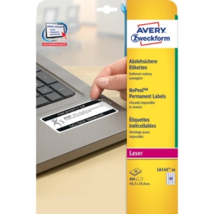 Etichette Bianche in poliestere Non Rimovibili per Laser Avery - 45,7x25,4 mm - 40 etichette per foglio- L6145-20 (conf.20 fogli)