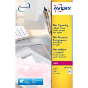 Etichette poliestere trasparenti lucide AVERY QuickPEEL™ - Laser - Trasparente - 22x12,7 mm - 48 etichette per foglio - L7553-25 (conf.25 fogli)