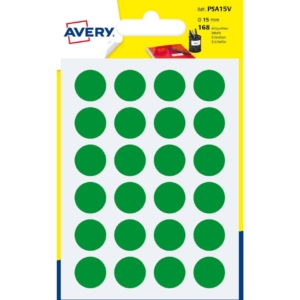 Etichette rotonde in bustina Avery - Verde - Ø15 mm - scrivibili a mano - 7 fogli (conf. da 168 etichette)