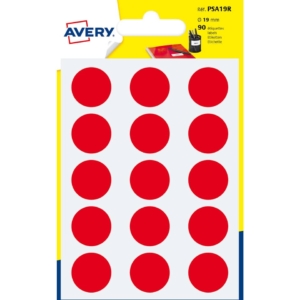 Etichette rotonde in bustina Avery - Rosso - Ø19 mm - scrivibili a mano - 6 fogli (conf. da 90 etichette)