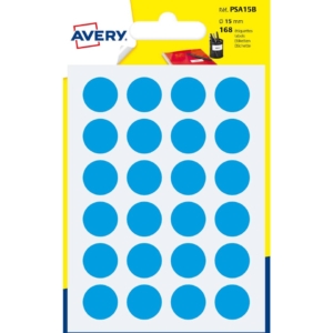 Etichette rotonde in bustina Avery - Blu - Ø15 mm - 7 fogli - scrivibili a mano (conf. da 168 etichette)