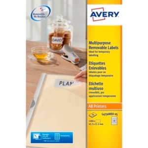 Etichette rimovibili Bianche Avery laser/inkjet - 45,7x21,2 mm - 25 fogli (1200 etichette)