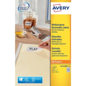 Etichette rimovibili Bianche Avery laser/inkjet - 25,4x10 mm - 25 fogli (4725 etichette)