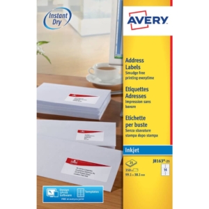Etichette Bianche QuickDry per indirizzi Avery - 99,1x38,1 mm - 14 etichette per foglio - J8163-25 (conf.25 fogli)