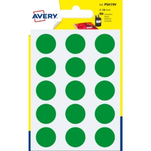 Etichette rotonde in bustina Avery - Verde - Ø19 mm - scrivibili a mano - 6 fogli (conf. da 90 etichette)