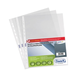 Buste a foratura universale Super Clear Favorit - Linear 22x30cm - Banda Bianca - Liscio (conf.50)