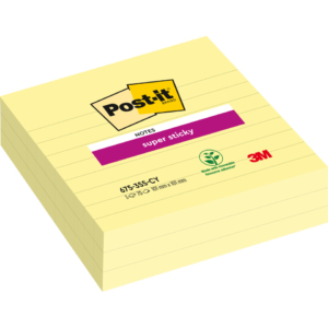Foglietti Post-it® Super Sticky Notes a righe - Formato XL - 101x101 mm - 70 fogli/blocchetto Giallo Canary™ (conf.3 blocchetti)