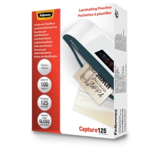 Pouches piccoli formati Fellowes - 9,5x10,5 cm - finitura lucida - 125µm (conf.100)
