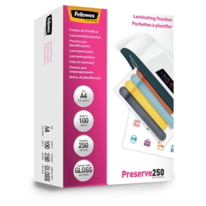 Pouches A4 per plastificatrici Fellowes - 250µm per lato - lucida (conf.100)