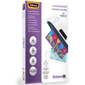Pouches A3 per plastificatrici Fellowes - 80µm per lato - lucida (conf.100)