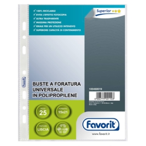 Buste a foratura universale A5 - Favorit Superior - Liscio Super Clear - 15x21 cm (conf.25)
