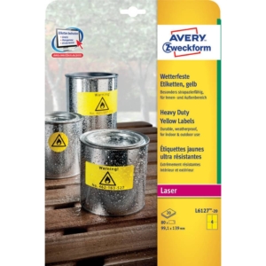 Etichette in poliestere Avery - laser - gialle - 99,1x139 mm - 20 fogli (conf.80 etichette)