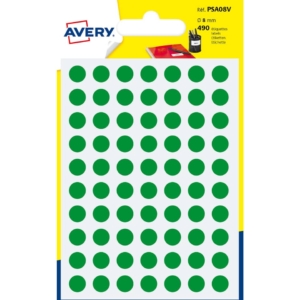 Etichette rotonde in bustina Avery - Verde - Ø8 mm - scrivibili a mano - 7 fogli (conf. da 490 etichette)