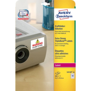 Etichette poliestere Bianche per stampanti laser Super Aderenti Avery - 45,7x25,4 mm - 20 fogli (800 etichette)