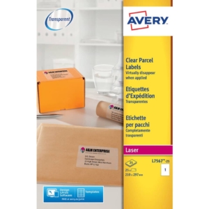 Etichette Trasparenti QuickPEEL™ Avery poliestere - Laser - 210x297 mm - 1 etichette per foglio - L7567-25 (conf.25 fogli)
