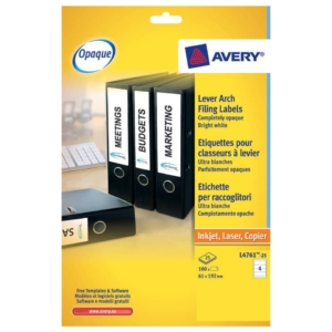 Etichette Bianche per raccoglitori Avery - Laser - 192x61 mm - 4 etichette per foglio (conf.25 fogli)