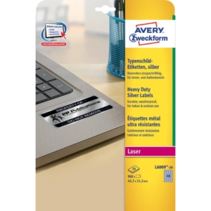 Etichette poliestere Argento per stampanti laser Avery - 45,7x21,2 mm - laser monocolore - 20 fogli da 48 etich. cad. (960 etichette)
