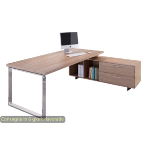 Scrivania direzionale gamba ad anello + mobile di servizio Artexport Flora - Noce arabis - 225x170x74 cm