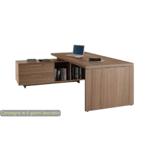 Scrivania ufficio direzionale gamba pannello + mobile di servizio Artexport Flora - Noce arabis - 195x170x74 cm