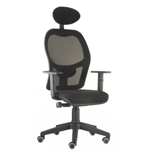 Sedia per ufficio con braccioli in similpelle Nera HUBBLE GRAFIX UNISIT - con poggiatesta e schienale in rete