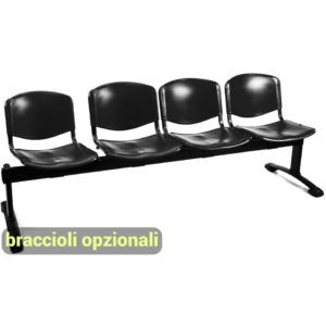 Panca 4 posti - Agata DADO UNISIT ignifugo - Nero - L200xP58xH82 cm