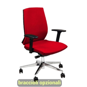 Sedia ufficio girevole Unisit Giulia con base in alluminio - Braccioli opzionali - Rivestimento ignifugo Rosso