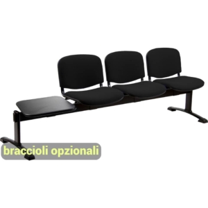 Panca 3 posti - Agata DADO UNISIT con tavolo - ignifugo - Nero - L200xP58xH82 cm