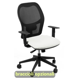 Sedia per ufficio in pelle Bianca Hubble HUHU UNISIT schienale in rete Nero - Braccioli opzionali