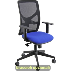 Sedia operativa girevole Unisit Pentagon Y10 schienale in rete Nero - rivestimento polipropilene Blu - Braccioli opzionali - PENA/EB