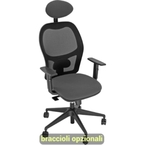 Sedia per ufficio HUBBLE GRAFIX UNISIT - con poggiatesta e schienale in rete - similpelle - Grigio - Braccioli opzionali